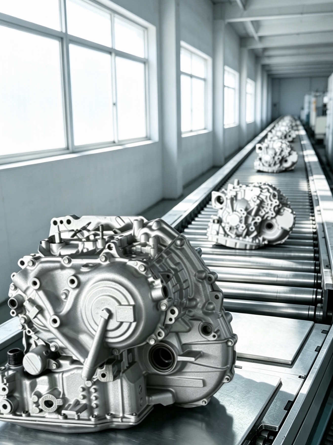 Company-provided view of transmission units positioned along a conveyor line